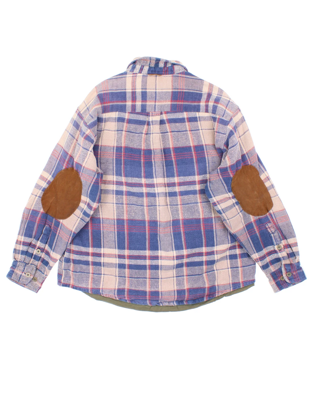 Timberland Plaid Pullover Shirt in a blue colourway with all over plaid pattern. Half zip up with double chest pockets on the front and patches on the elbows.