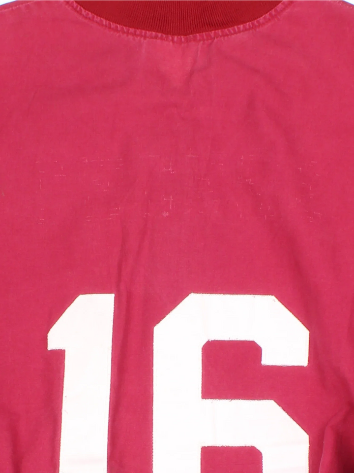 Vintage College Sports Training Top in a red colourway with classic varsity lettering on the front and half zip closure. Large number on the back.