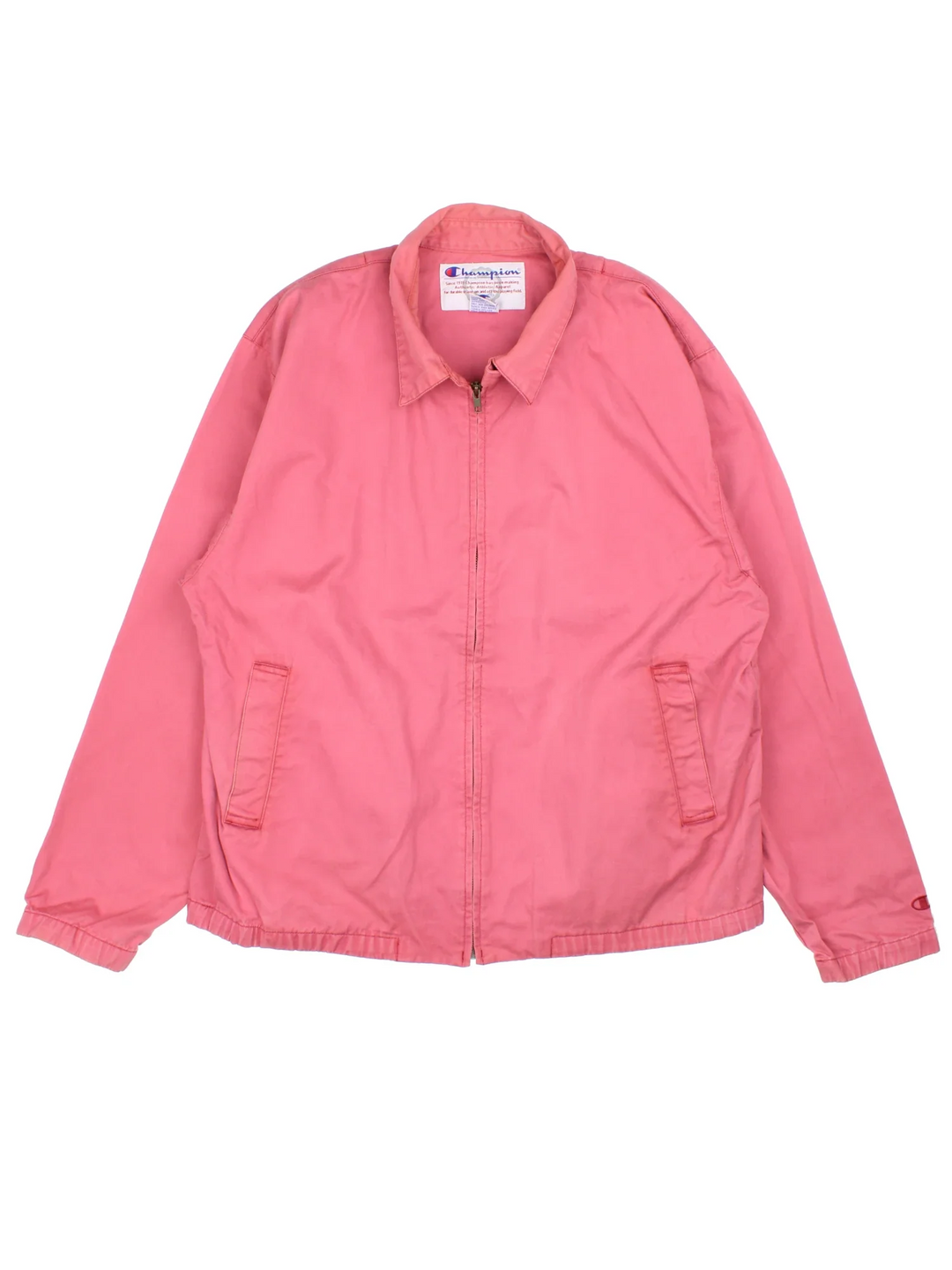 Champion Work Jacket in a pink colourway with full zip, two front pockets and large collar.