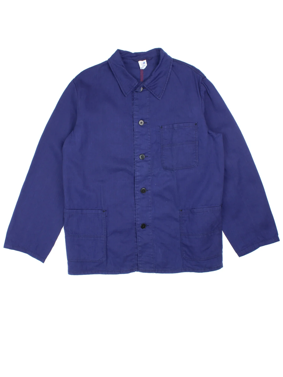 Vintage French Chore Work Jacket in a blue colourway. Buttons up and has multiple pockets.