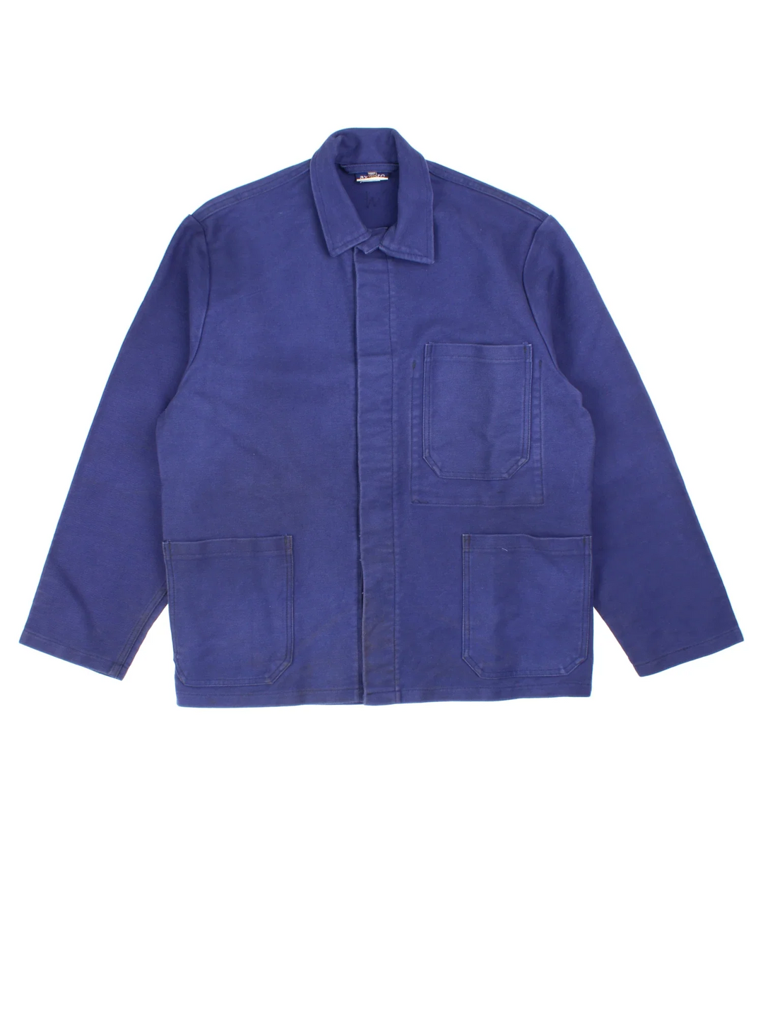 Vintage French Chore Work Jacket in a blue colourway. Buttons up and has multiple pockets.
