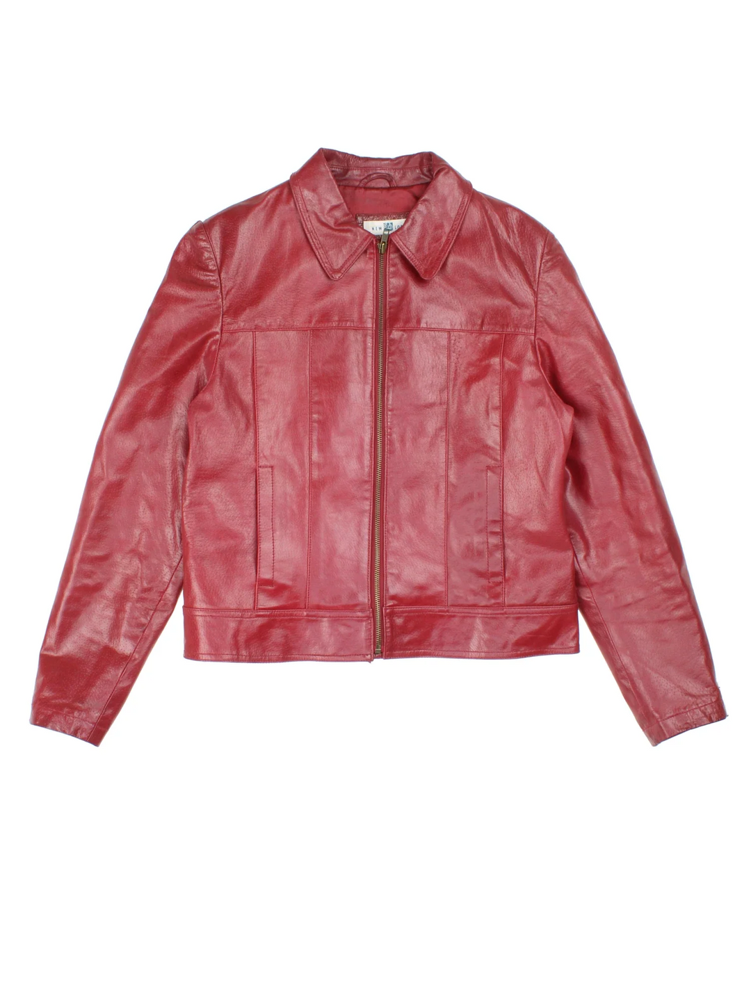 Y2K New Look Leather Jacket in a red colourway. Zips up and has side pockets.