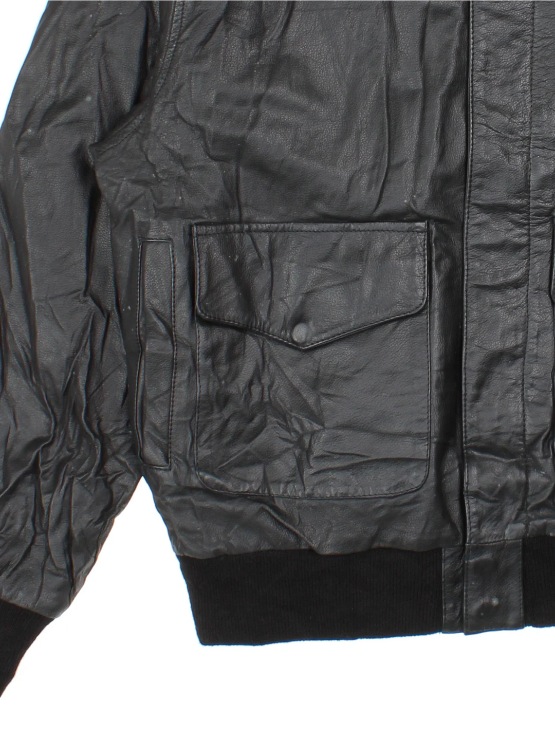 Vintage A-2 Leather Flight Jacket in a black colourway. Zips up and has multiple pockets.