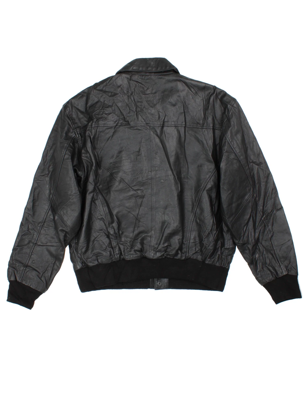 Vintage A-2 Leather Flight Jacket in a black colourway. Zips up and has multiple pockets.