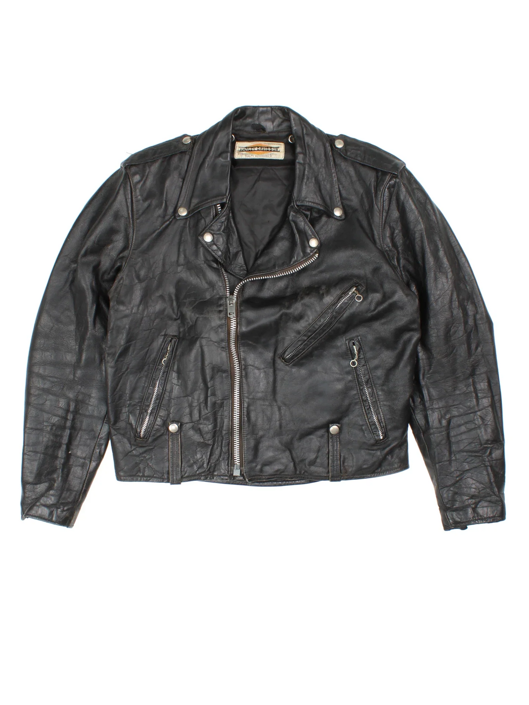 80's Harley-Davidson Leather Biker Jacket in a black colourway. Zips up and has multiple pockets.