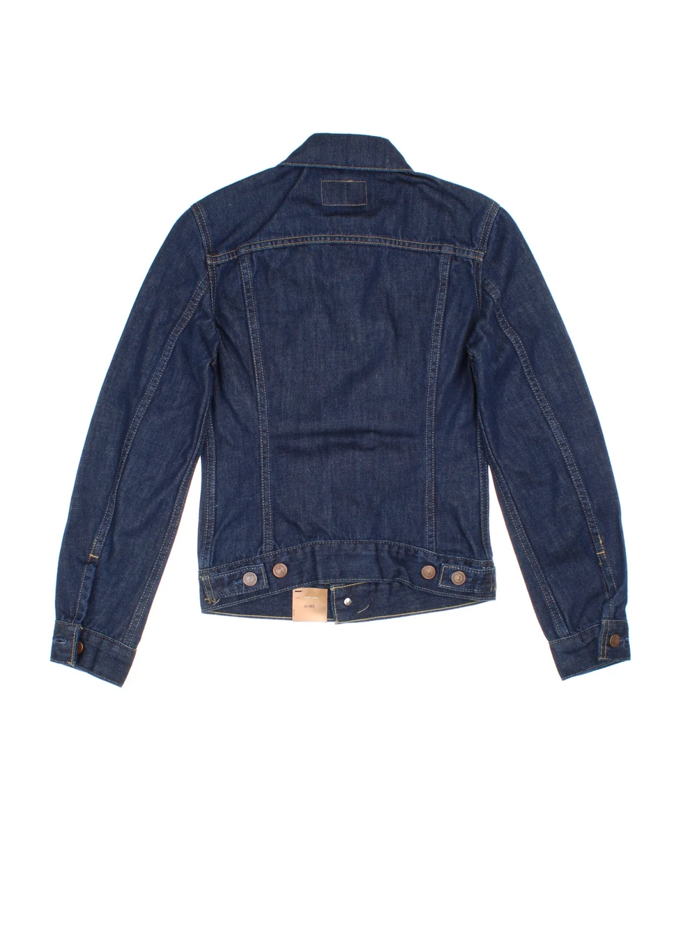 Levi Strauss Denim Trucker Jacket in a blue colourway. Buttons up and has double chest pockets, and the logo tab embroidered on the front, new with tags on.