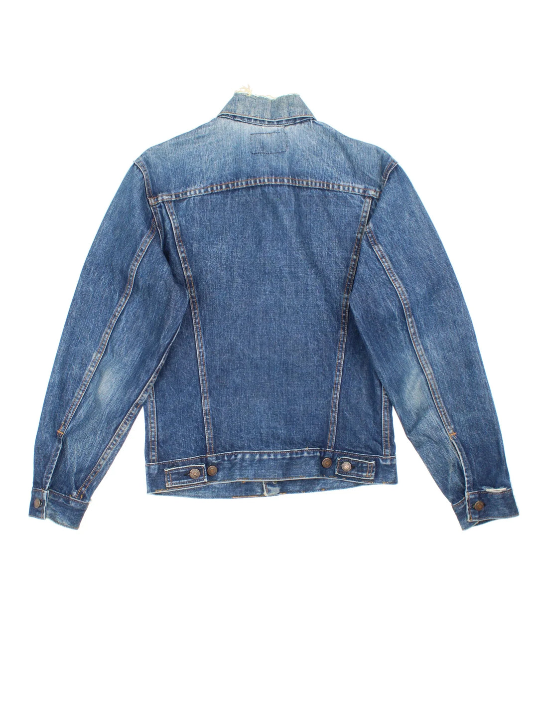 Vintage Levi Strauss Denim Jacket in a blue colourway. Buttons up and has double chest pockets, and the logo tab embroidered on the front.