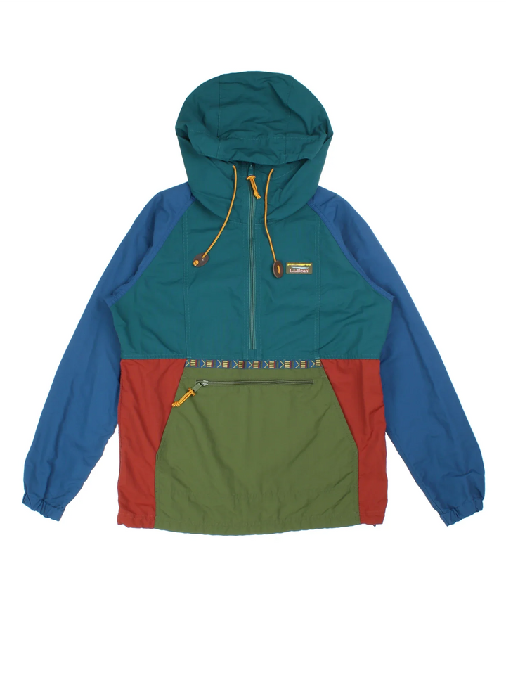 Vintage 90's L.L Bean Windbreaker Jacket in a green/blue colourway. Hooded with 1/2 zip, large front kangaroo and has the logo embroidered on the front.
