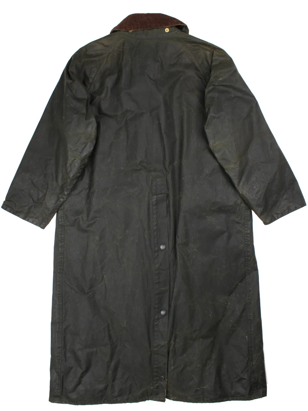 Barbour Burghley Wax Jacket in a green colourway. Zip/button fastening, with multiple pockets, cord collar detail, checked lining and branded badge.