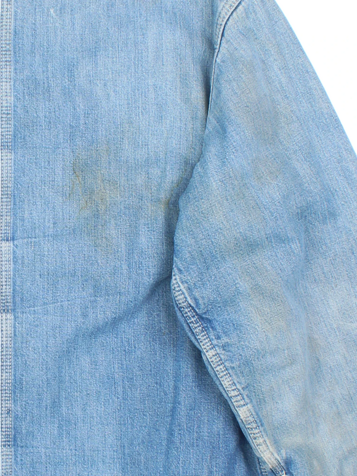Vintage 60's Big Mac By JCPenney Chore Work Jacket in a blue colourway. Button up closure, has multiple pockets, insulated with a quilted lining, and has a corduroy collar.