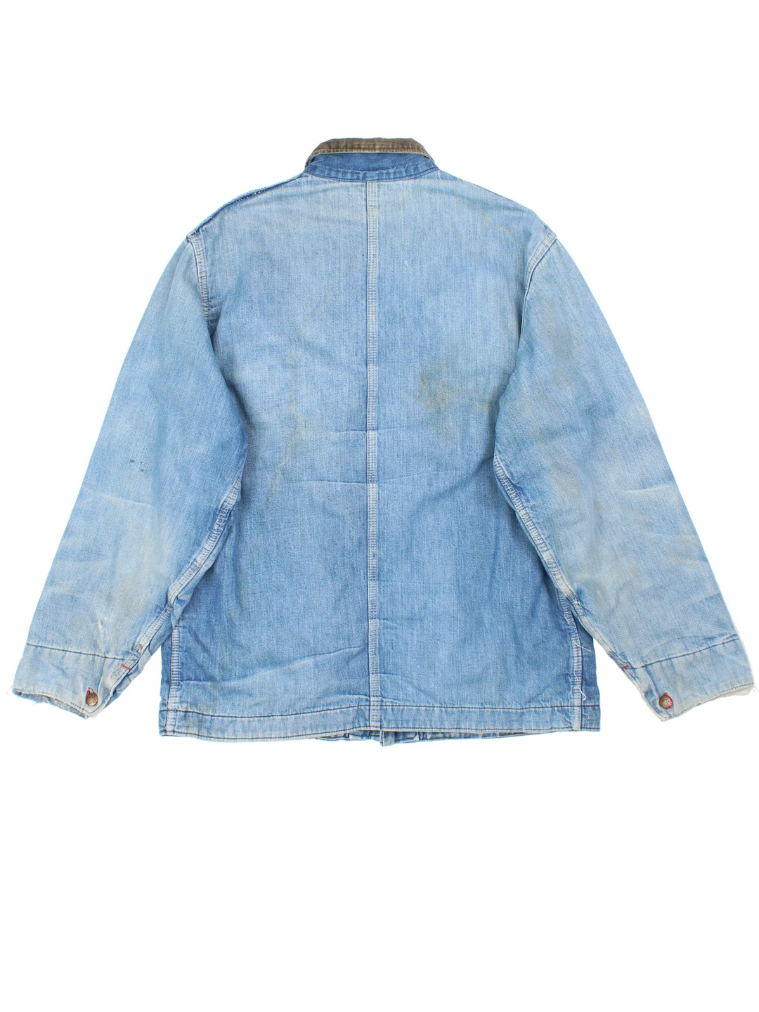 Vintage 60's Big Mac By JCPenney Chore Work Jacket in a blue colourway. Button up closure, has multiple pockets, insulated with a quilted lining, and has a corduroy collar.
