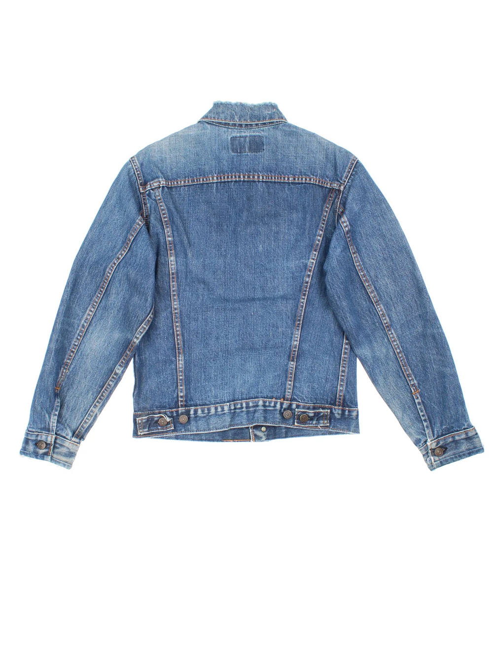 Vintage Levi Strauss Denim Jacket in a blue colourway. Buttons up and has double chest pockets, and the logo tab embroidered on the front.