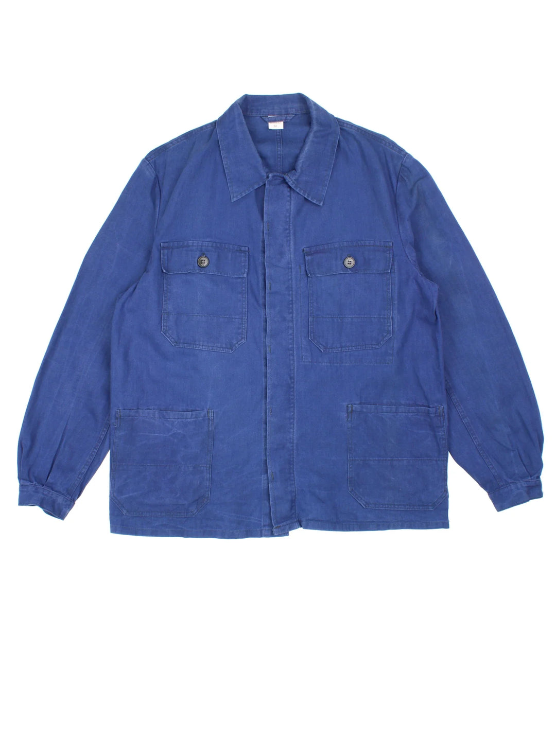 Vintage French Chore Work Jacket in a blue colourway. Buttons up and has multiple pockets.
