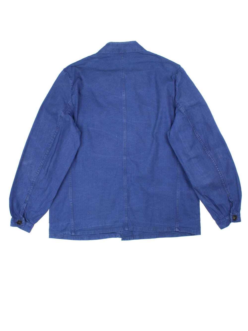 Vintage French Chore Work Jacket in a blue colourway. Buttons up and has multiple pockets.