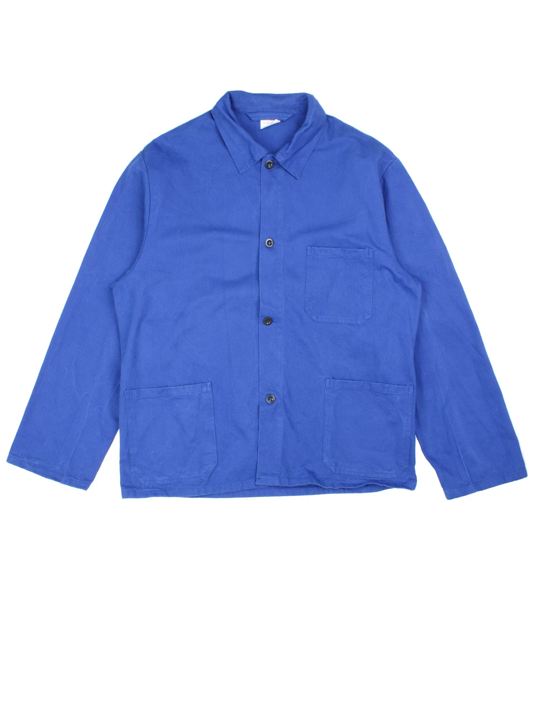 Vintage French Chore Work Jacket in a blue colourway. Buttons up and has multiple pockets.