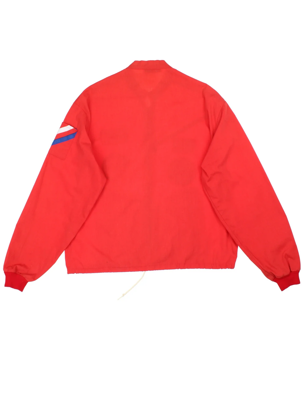 Vintage 70's Flight Bomber Jacket in a red colourway with stripe detailing. Zips up and has side pockets, and badges embroidered on the front.