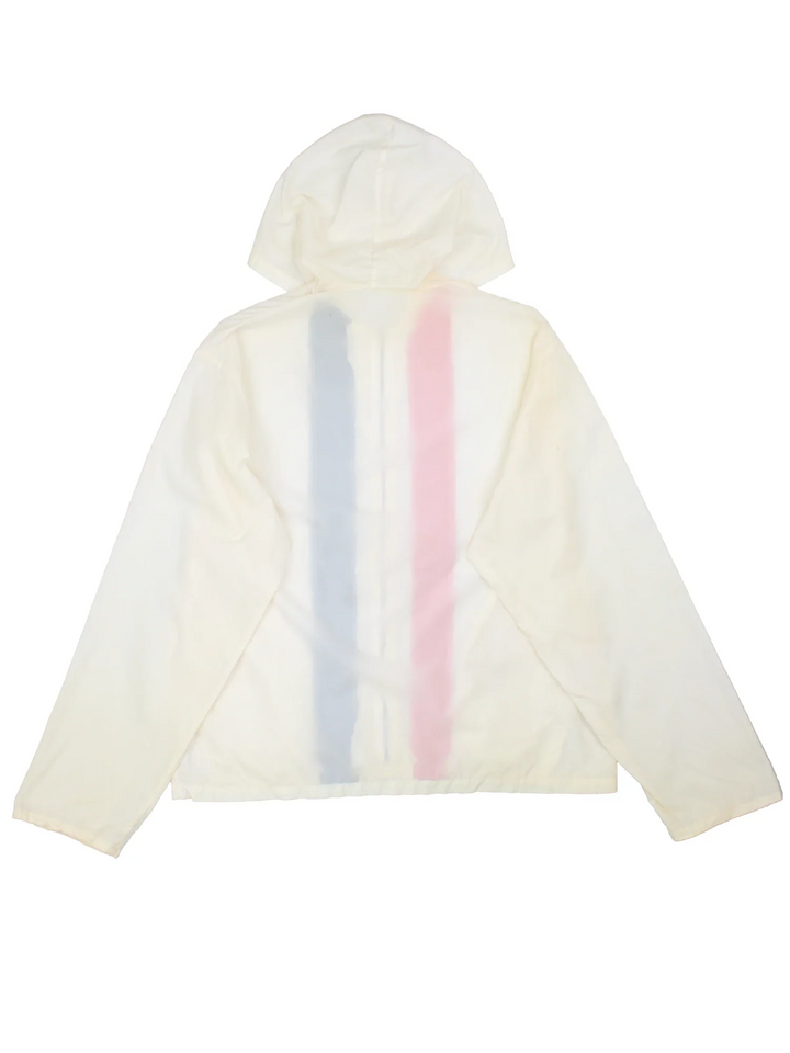 Vintage 1980 USA Team Olympics Nylon Jacket Jacket in a white colourway with a red and black stripe going down the front. Zips up and has side pockets, hooded and the USA Team logo embroidered on the front.
