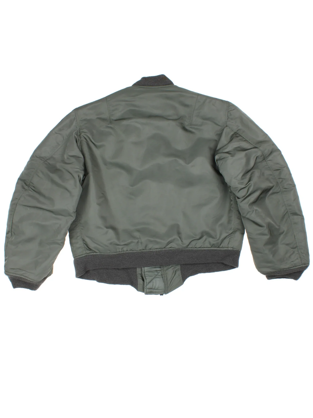 Vintage MA-1 Flight Bomber Jacket in a green colourway. Zips up and has multiple pockets, and the logo printed on the left sleeve.