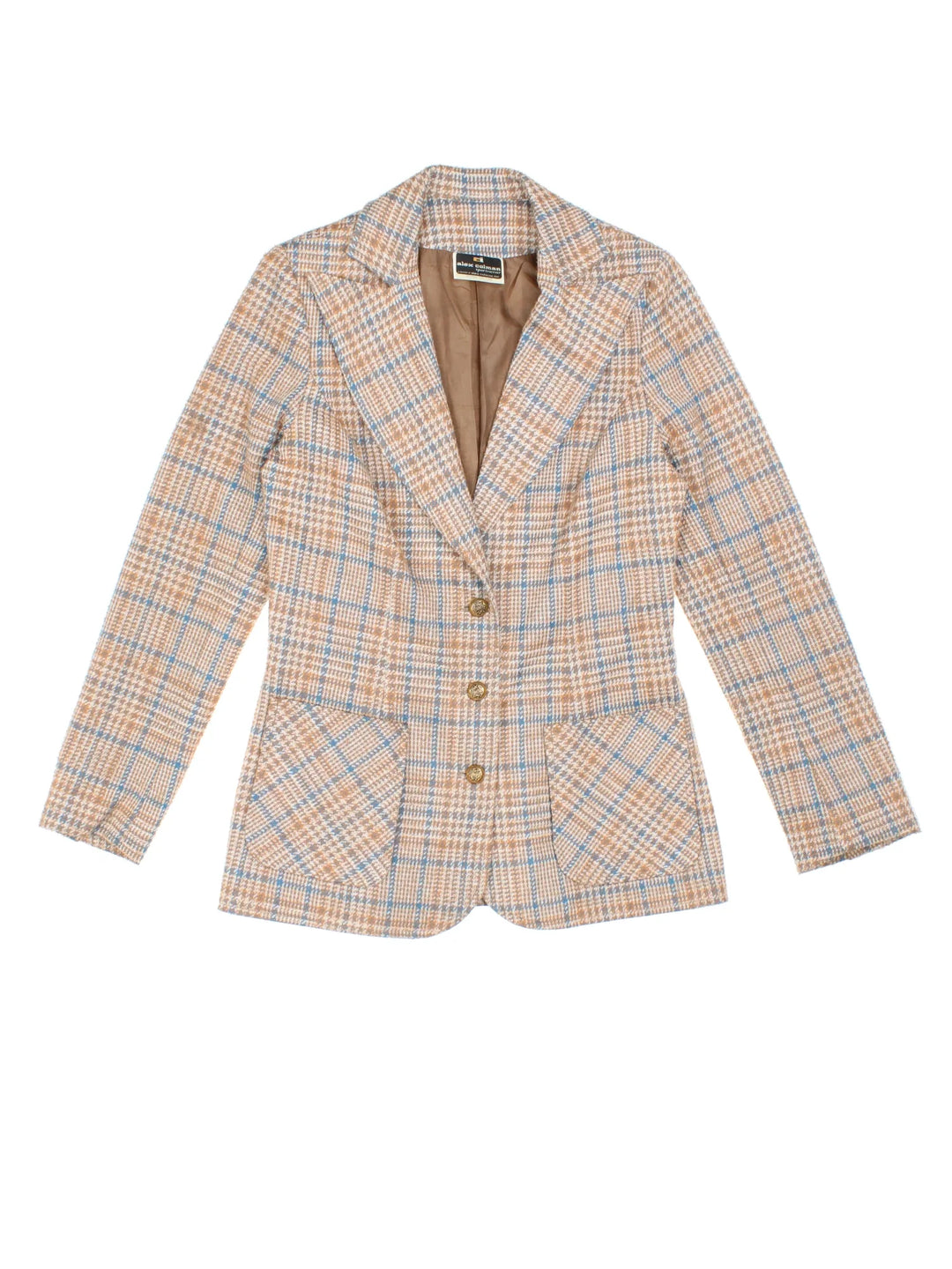 Vintage 80's Alex Colman Wool Blazer in a tan colourway. Buttons up and has front patch pockets, fully lined.