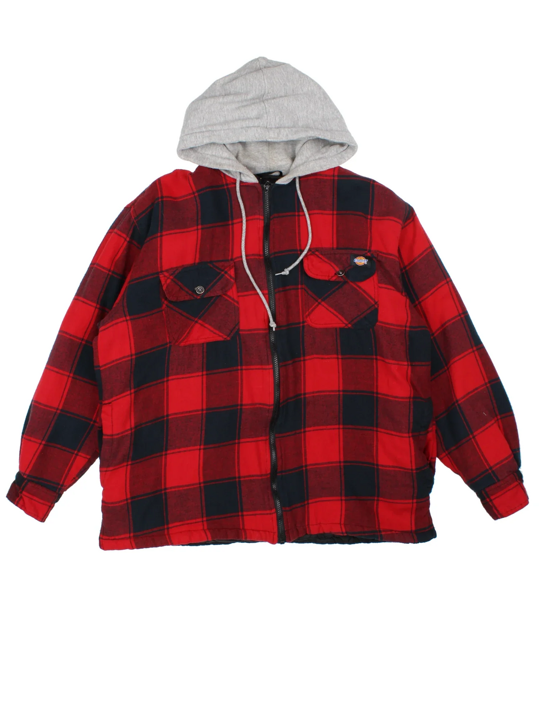 Dickies Hooded Jacket in a red/black colourway. Hooded with zip up fastening, side pockets and quilted lined.
