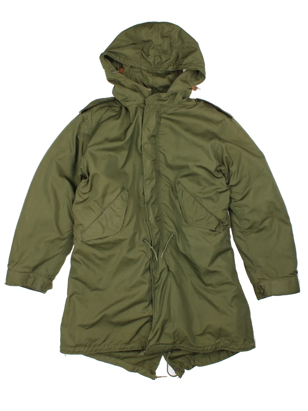 Vintage 2 in 1 Parka in a green colourway. Hooded, with zip up fastening, side pockets and removable sheep skin lining.