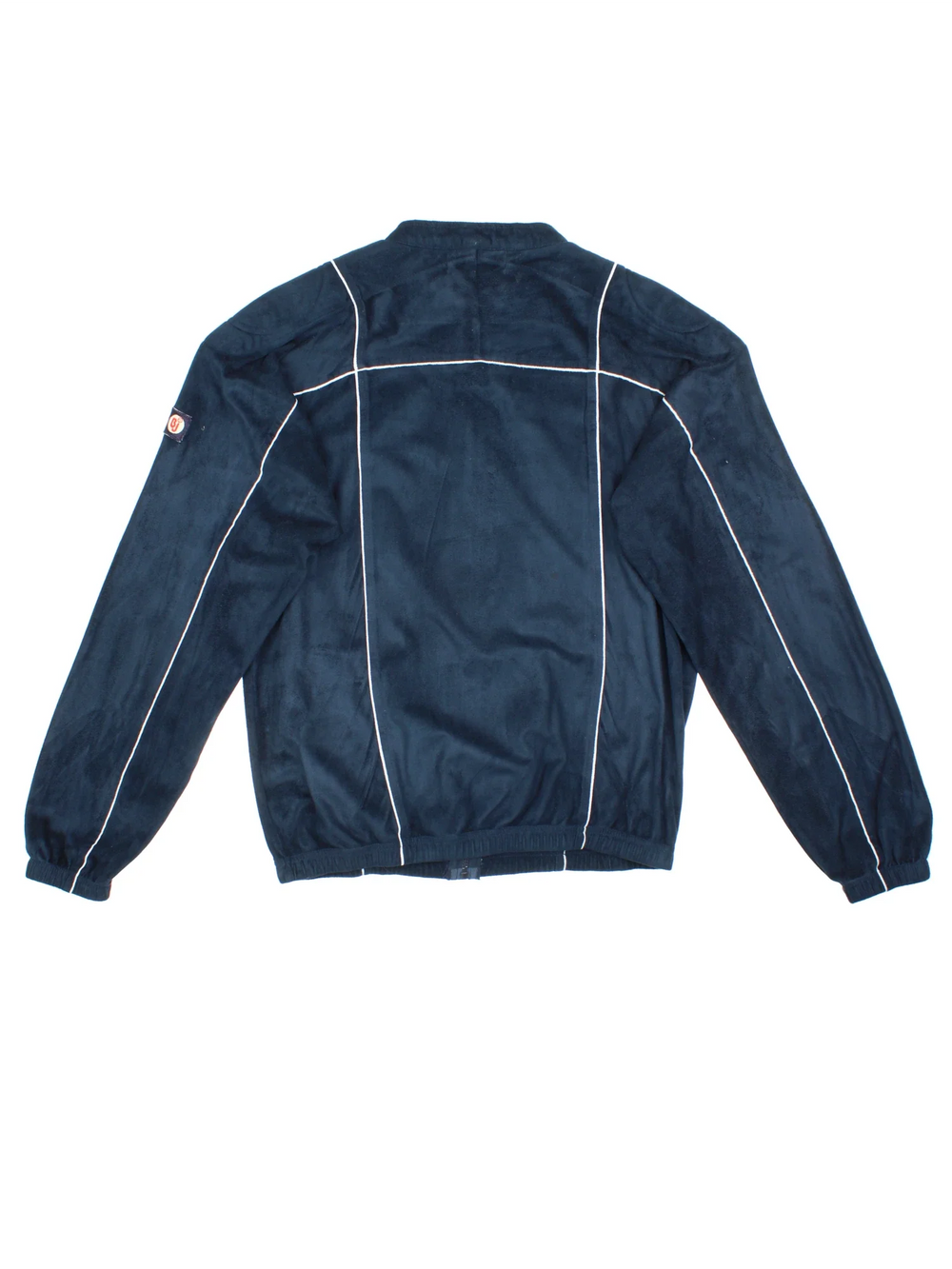 Vintage Fila Velour Track Top in a blue colourway. Zips up and has side pockets, contrast piping and logo embroidered on the sleeve