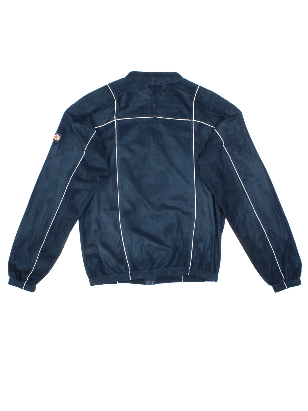 Vintage Fila Velour Track Top in a blue colourway. Zips up and has side pockets, contrast piping and logo embroidered on the sleeve