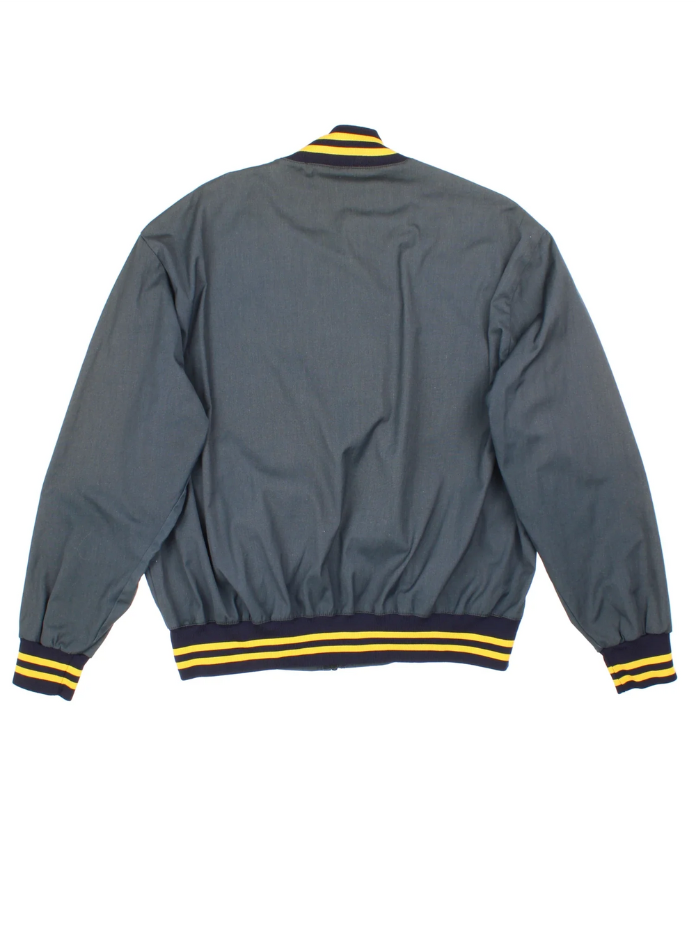Vintage Veterans Of Foregin War Varsity Jacket in a blue colourway. Zips up and has side pockets, elasticated collar/cuffs and printed graphics on the front.