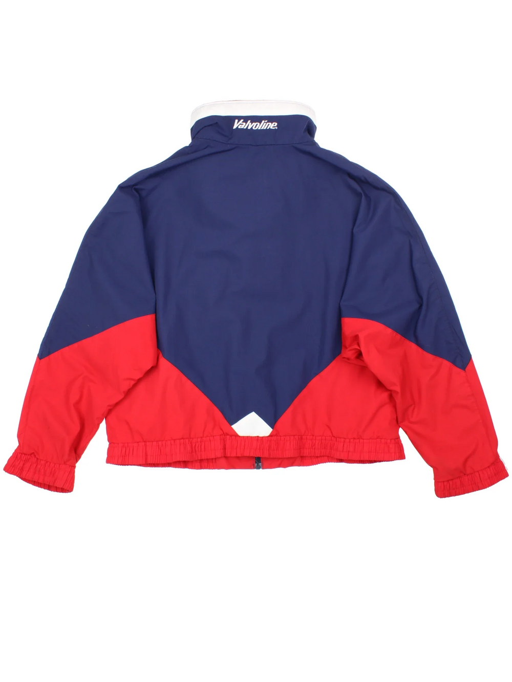 Vintage 90's Valvoline Racing Jacket in a blue/red colourway. Zips up with poppers and has side pockets, elasticated collar/cuffs and embroidered branding on the front.