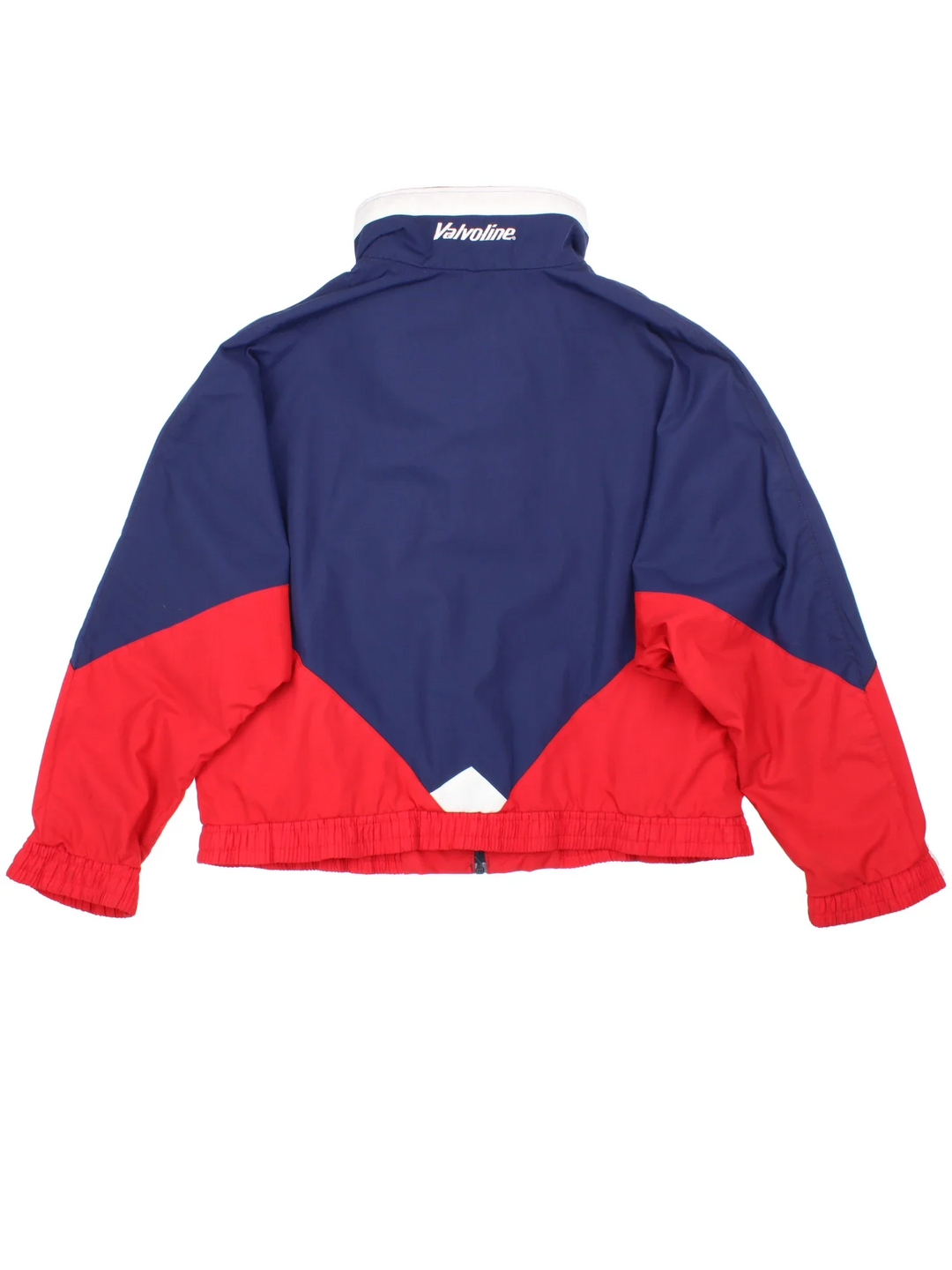 Vintage 90's Valvoline Racing Jacket in a blue/red colourway. Zips up with poppers and has side pockets, elasticated collar/cuffs and embroidered branding on the front.
