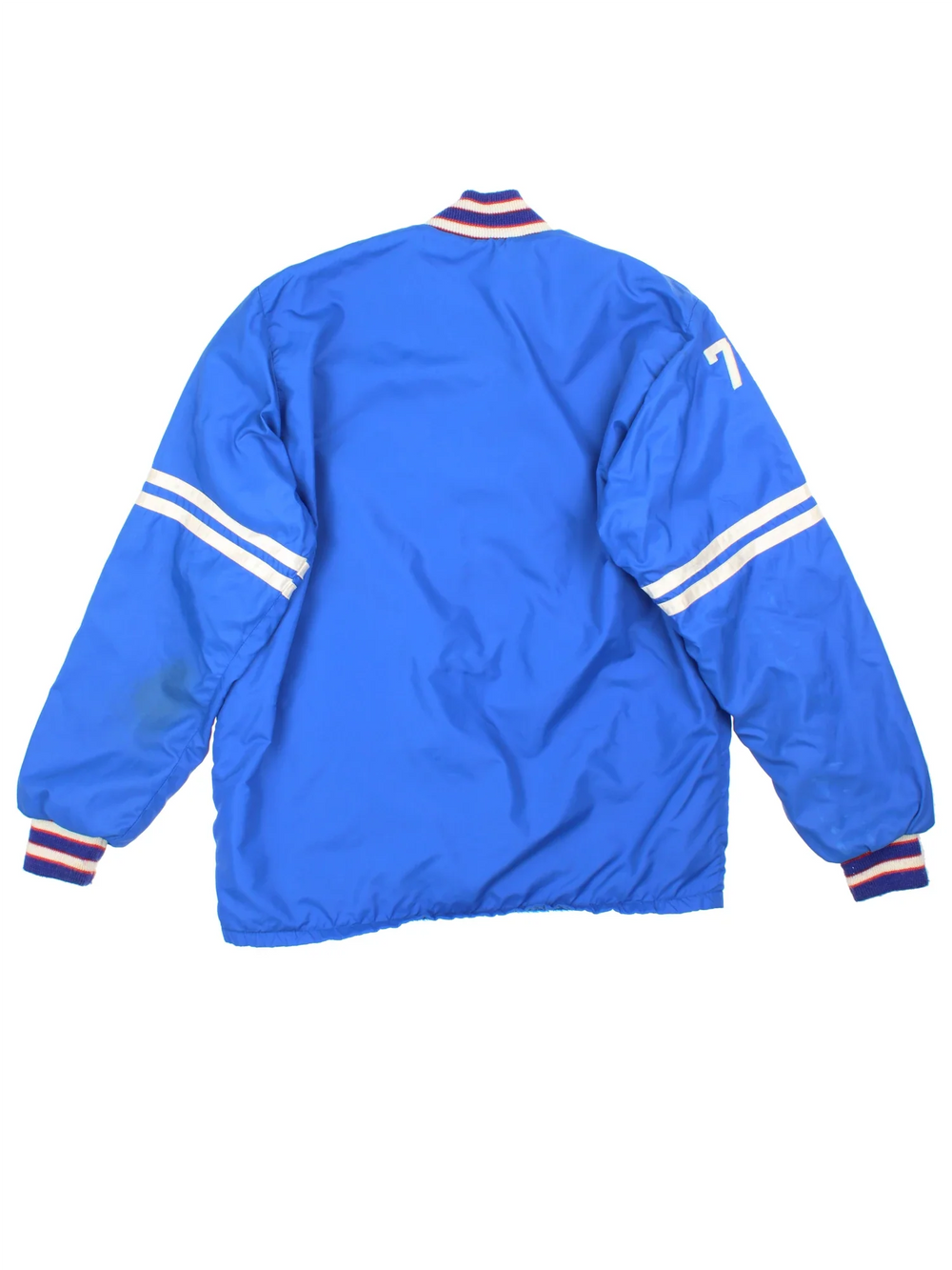 Vintage 1958 Grand Ledge Varsity Jacket in a blue colourway. Popper fastening and has side pockets, elasticated collar/cuffs and embroidered detail on the front/sleeve.