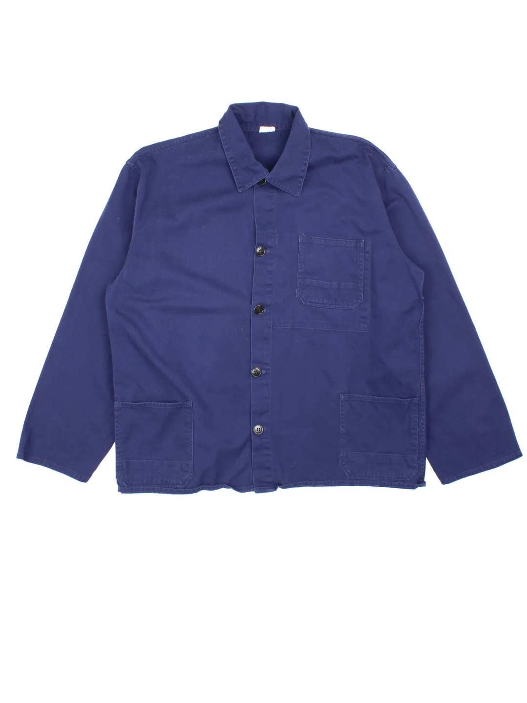 Vintage French Work Chore Jacket in a blue colourway. Button fastening and has front pockets.