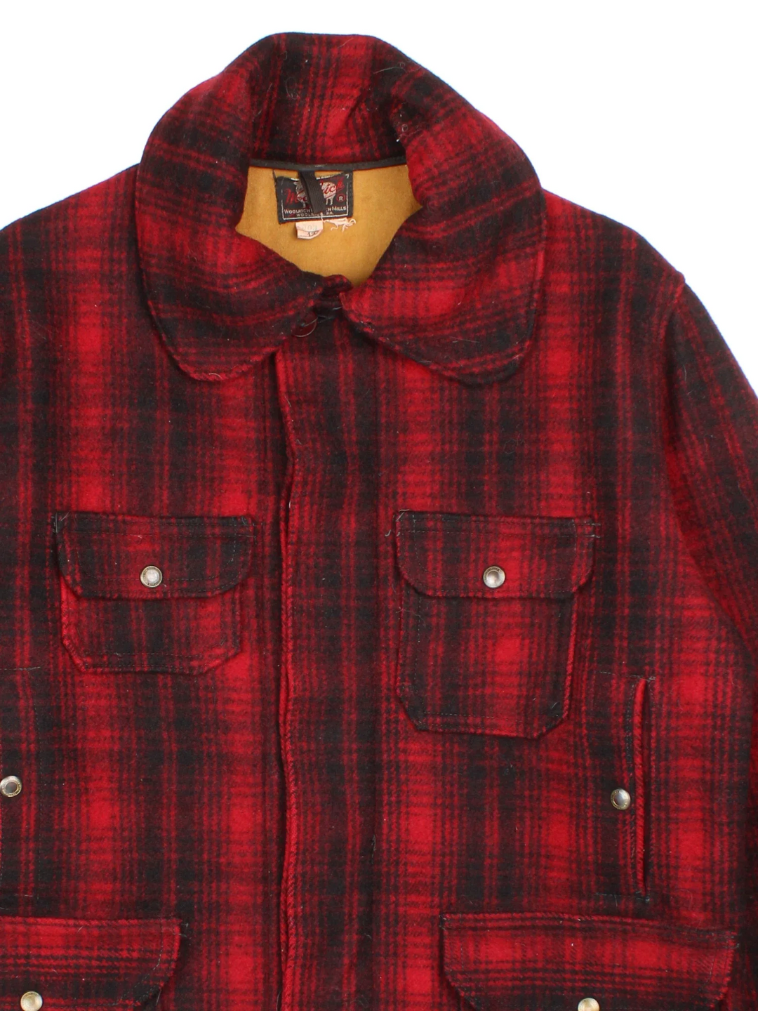 50's Woolrich Mackinaw Wool Jacket in a red colourway. Button fastening, with multiple pockets and branded poppers.