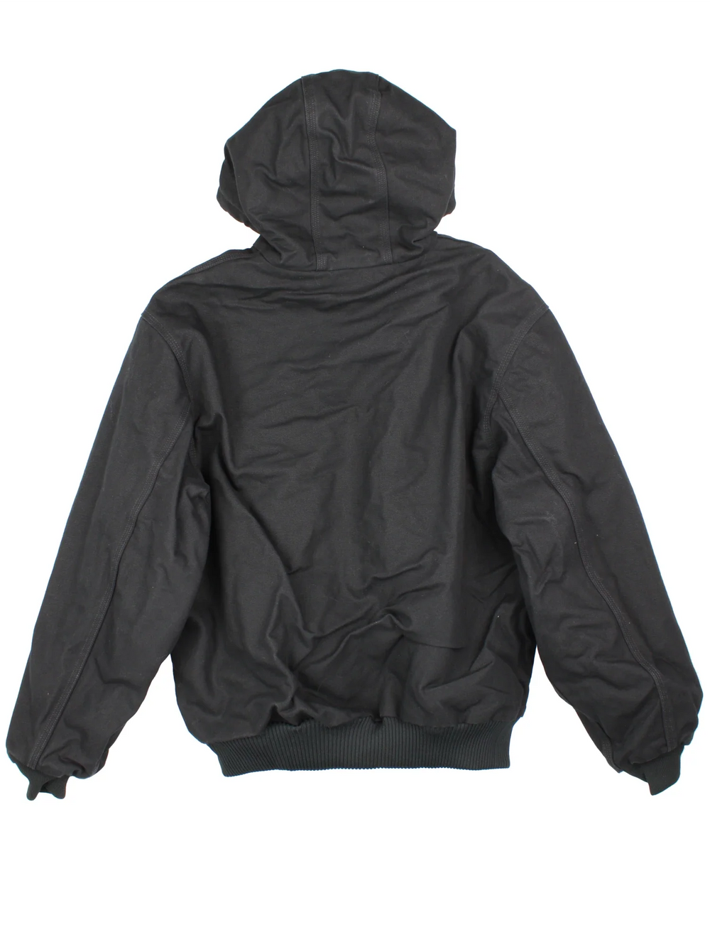 Carhartt Active Jacket in a black colourway. Zips up and has side pockets, hooded and has the logo embroidered on the front alongside J.F. Ohloud company logo.