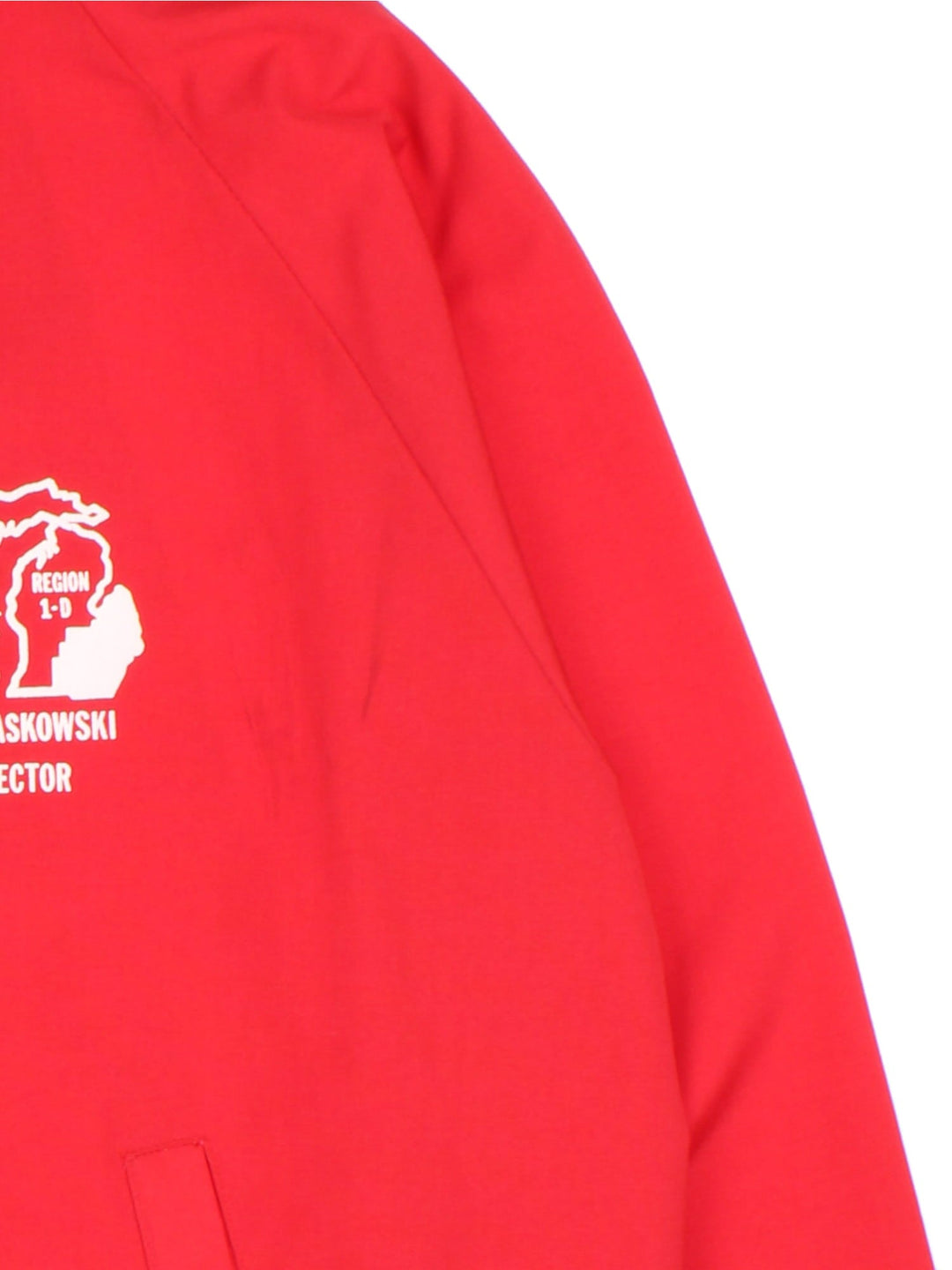 Vintage UAW College Bomber Jacket in a red colourway. Full zip with two front pockets, button cuffs and two small logos on the front