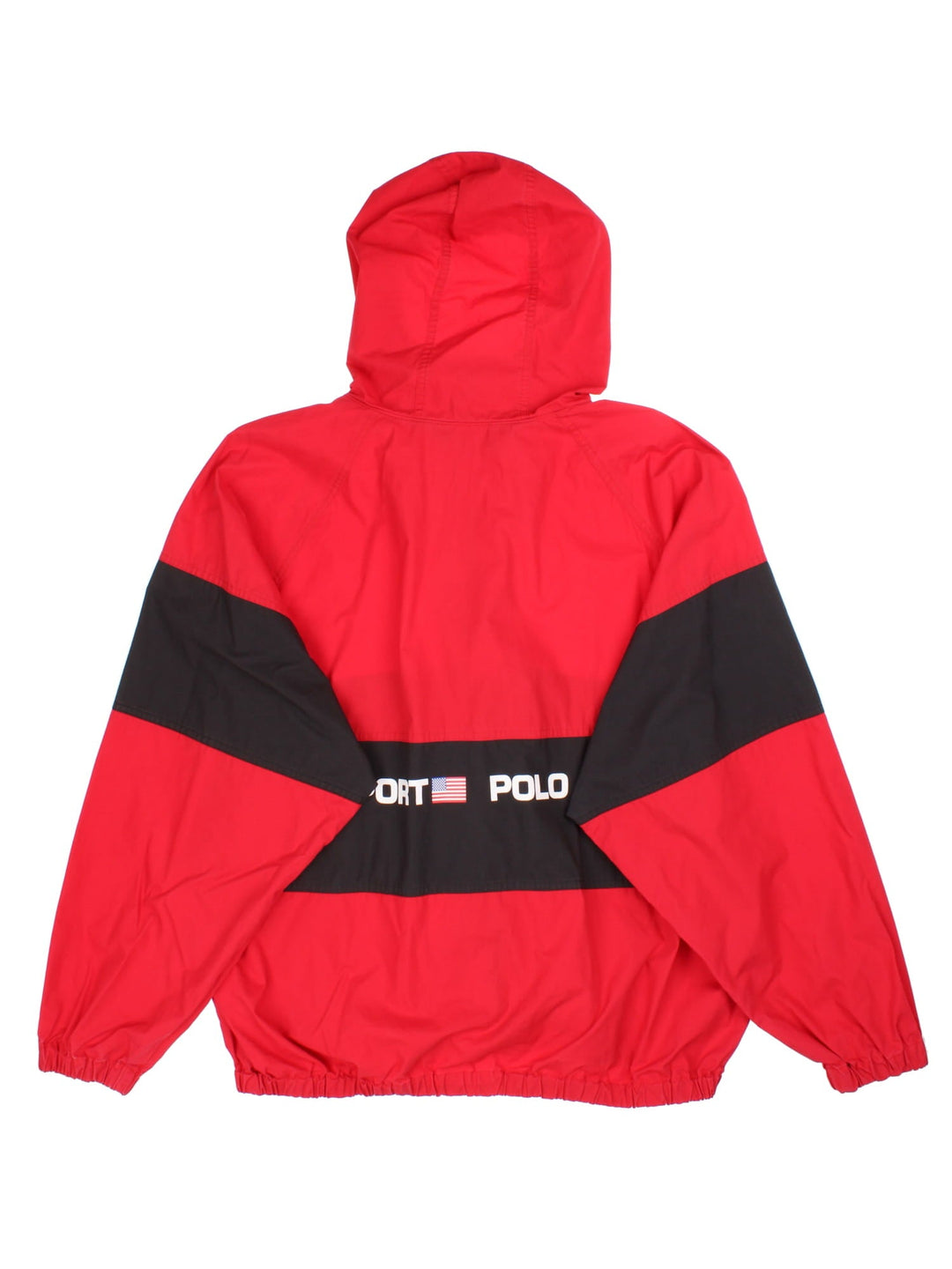 Ralph Lauren Polo Sport Jacket in a red colourway with black panelling. Full zip with drawstring hood and button pockets on the front. Polo Sport logo wrapped around.