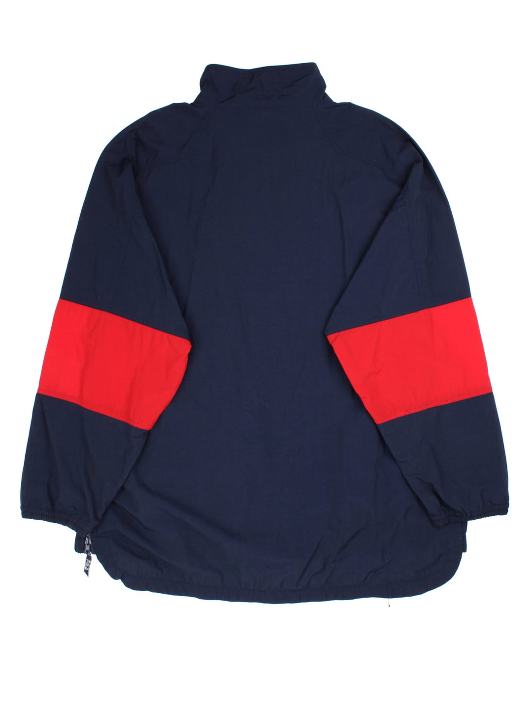 Fila 90's Windbreaker Jacket in a blue colourway with red panelling on the sleeves. Half zip with two pockets on the front and large classic logo with also a zip on the hem.