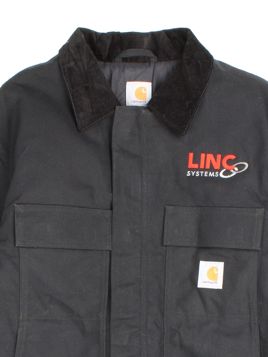 Carhartt Arctic Jacket in a black colourway. Zips up and has multiple pockets, insulated with a quilted lining, and has the logos embroidered on the front.