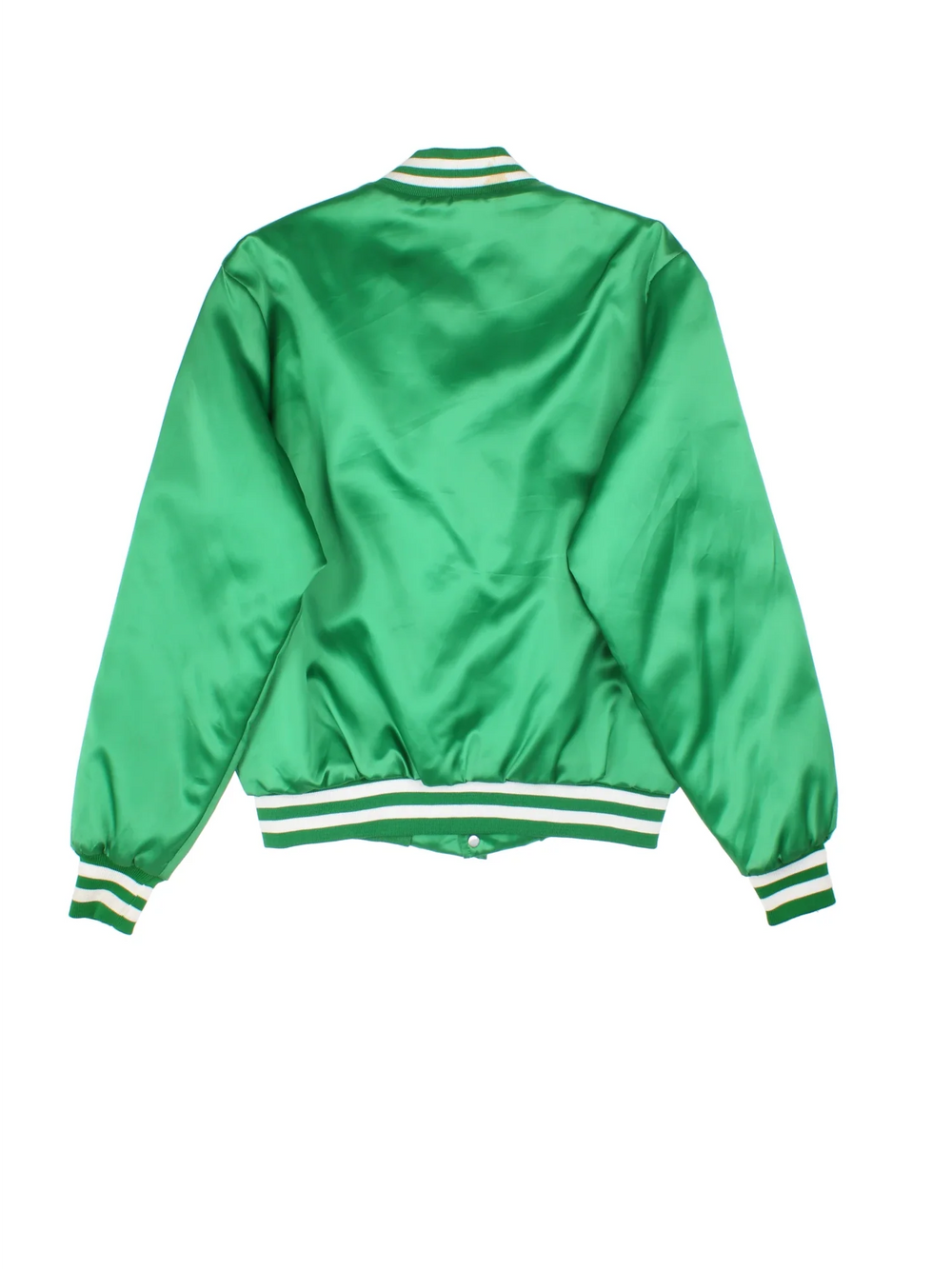 Vintage Boston Celtics NBA Varsity Jacket in a green colourway with white detailing. Full button up front, multiple pockets and small logo on the front.