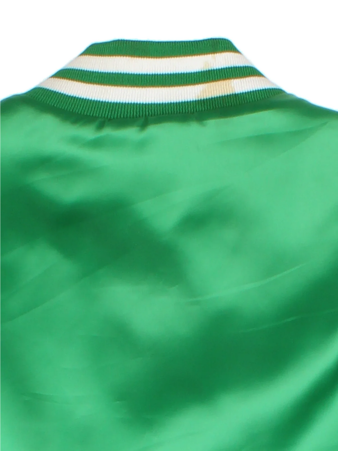 Vintage Boston Celtics NBA Varsity Jacket in a green colourway with white detailing. Full button up front, multiple pockets and small logo on the front.