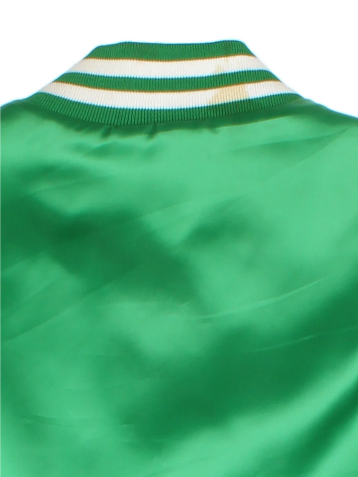 Vintage Boston Celtics NBA Varsity Jacket in a green colourway with white detailing. Full button up front, multiple pockets and small logo on the front.