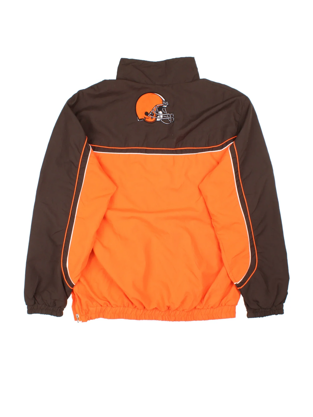Cleveland Browns NFL Windbreaker in a brown colourway with orange panelling. 1/4 zip up, and has  the logo on the front and back.