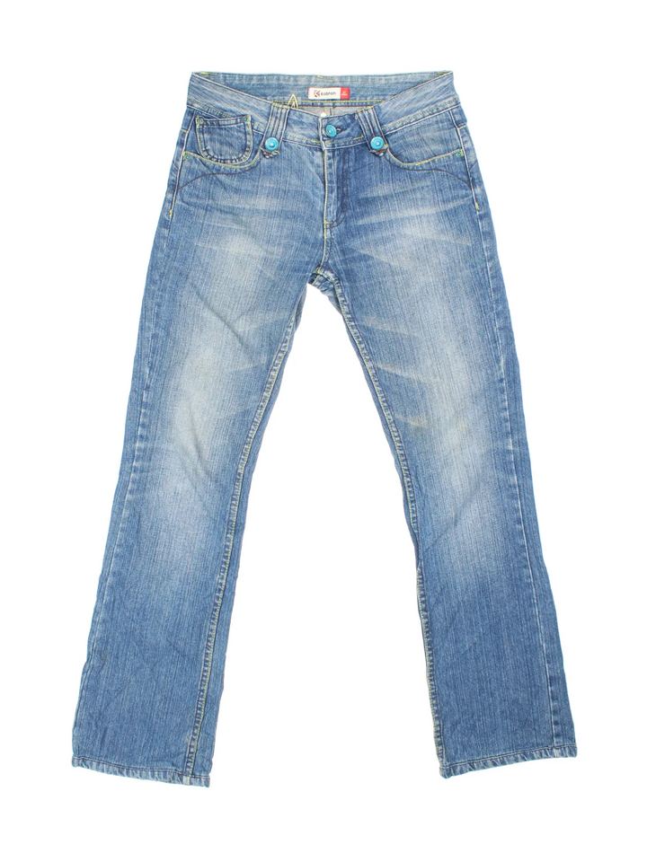Y2K Kobron Jeans in blue colourway with multiple pockets and embroidered branding on the back.