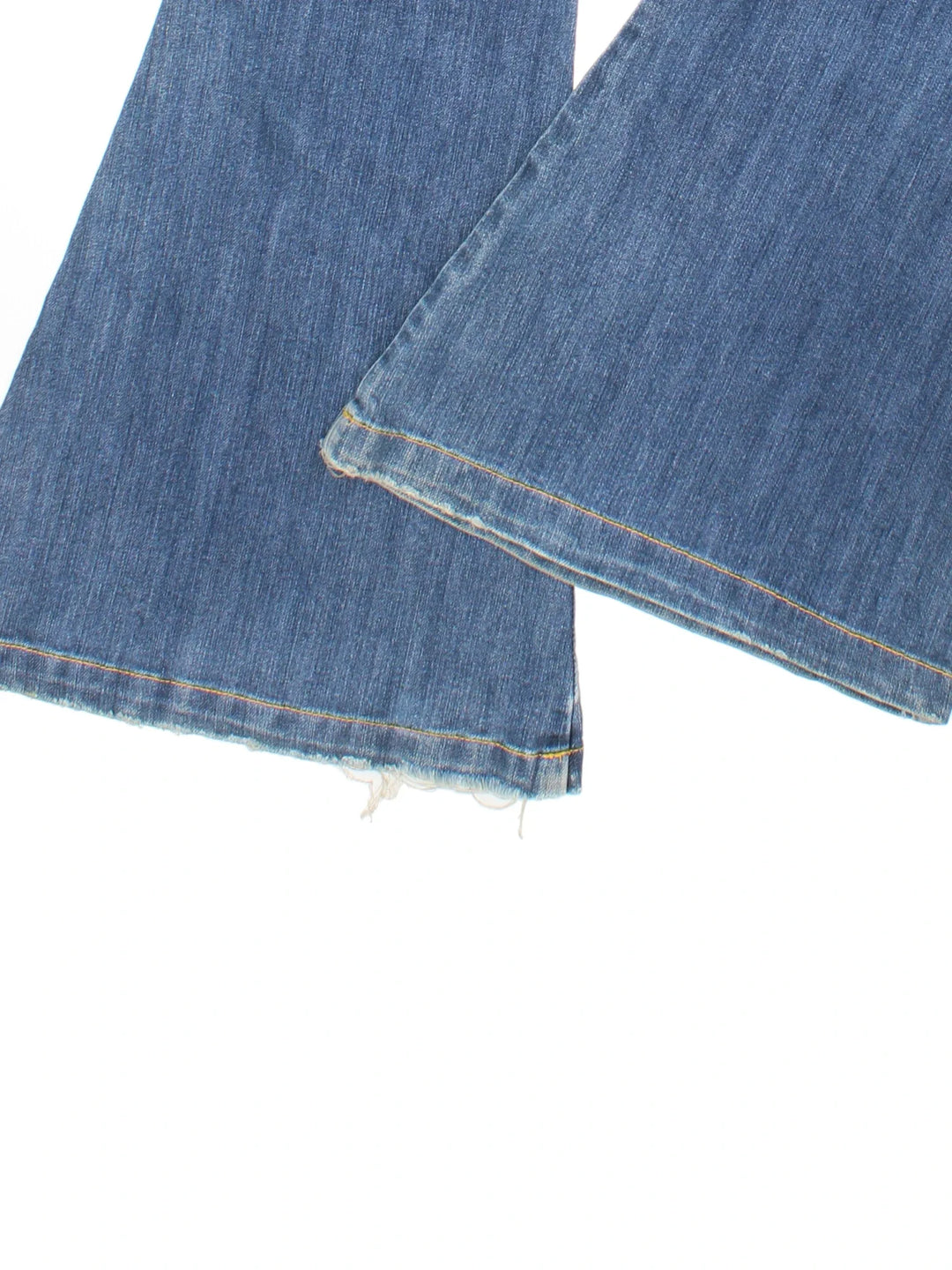 Y2K Flared Jeans in blue colourway with multiple pockets and embroidered braning on the front/back.