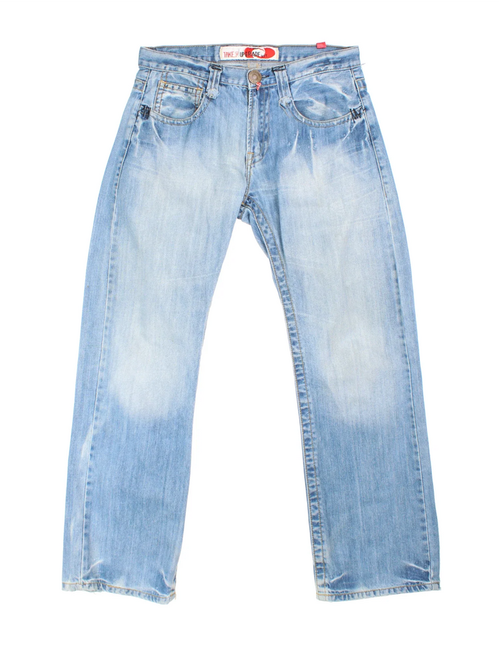 Y2K Take Two Jeans in blue colourway with multiple pockets, contrast stitching and embroidered branding on the back.