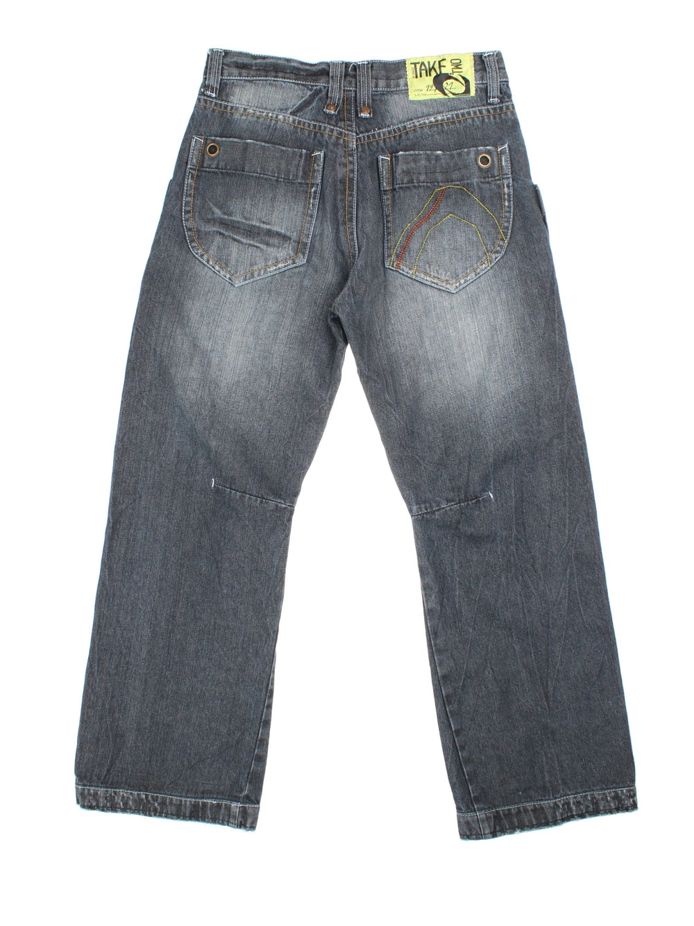 Y2K Take Two Jeans in blue colourway with multiple pockets, contrast stitching and embroidered branding on the front/back.