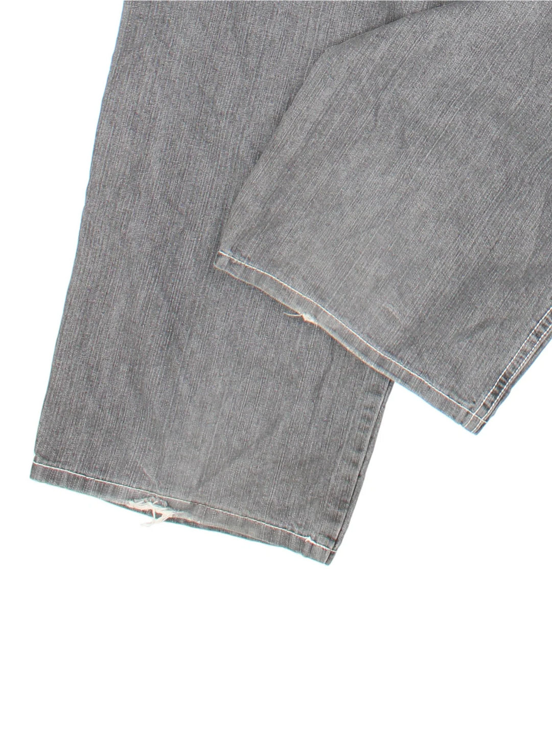 Y2K Happy Hope Jeans in grey colourway with multiple pockets, contrast stitching and embroidered branding on the back.