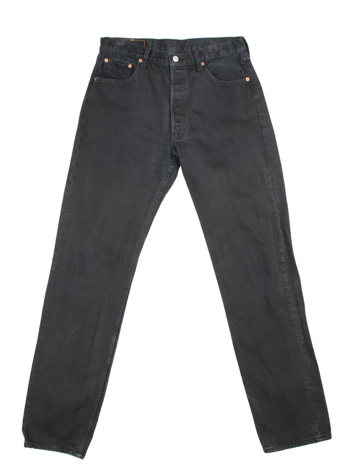 Levi Strauss jeans in black colourway with multiple pockets and logo tab embroidered on the back.