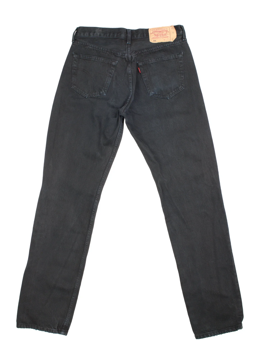 Levi Strauss jeans in black colourway with multiple pockets and logo tab embroidered on the back.