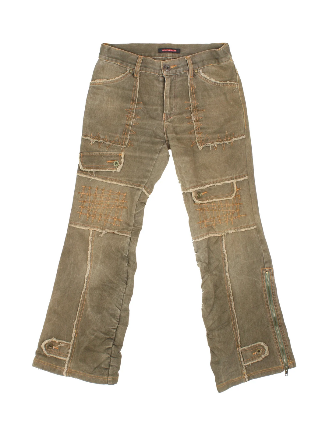 Vintage Y2K Embroidered Flared Jeans in green colourway with multiple pockets and all over embroidery detailing.